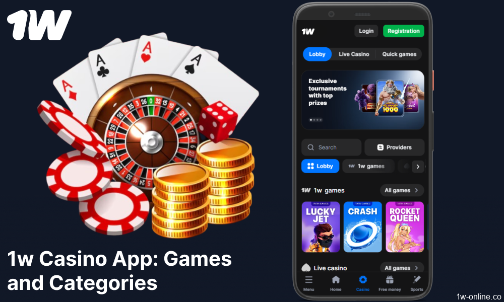 Casino games presented on the 1w app in Europe
