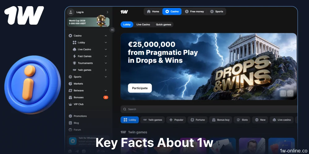 Main info about the 1w casio and betting site