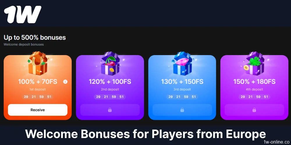 1w welcome bonuses available in Europe